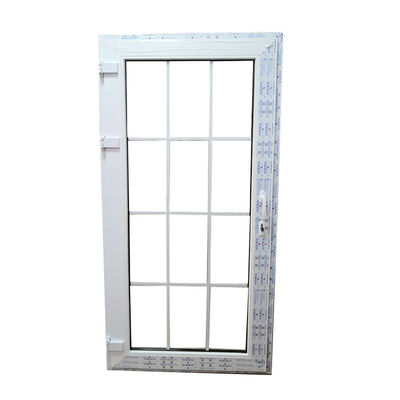Store Front French Glass Door Design with White PVC Profile and Double Tempered Glass