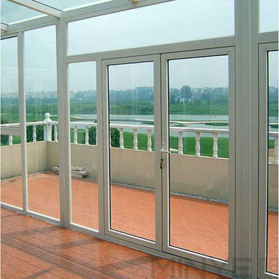 Store Front French Glass Door Design with White PVC Profile and Double Tempered Glass