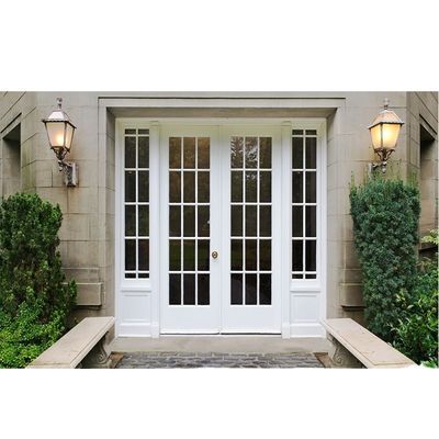 Store Front French Glass Door Design with White PVC Profile and Double Tempered Glass