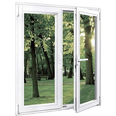 Store Front French Glass Door Design with White PVC Profile and Double Tempered Glass