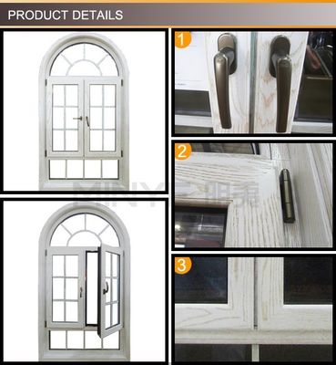 Aluminum Cladding Wood Radius Window with Grill Design 1.4mm and 14mm Profile Thickness