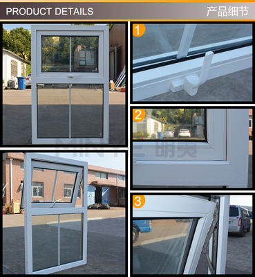 UPVC Frame and Modern Design Style Double Tempered Glass Awning Window in White Colour