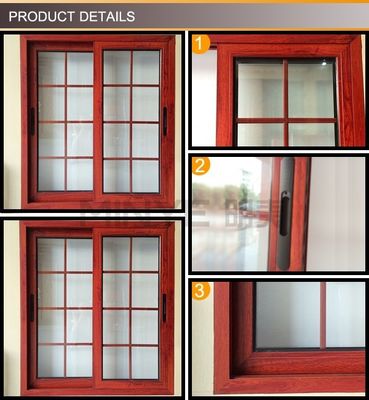 Double Tempered Safety Glass Aluminum Sliding Window Grill Design with Powder Coating