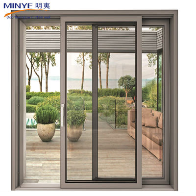 Aluminum Hanging System Wooden Grain Glass Sliding Door with Prefabricated Frame