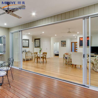 Aluminum Hanging System Wooden Grain Glass Sliding Door with Prefabricated Frame