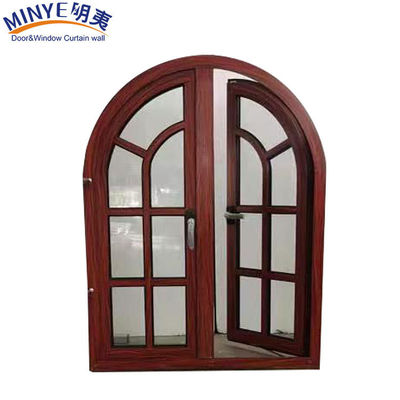 Wooden Grain Aluminium Half Round Arched Shape Window with Horizontal Opening Pattern