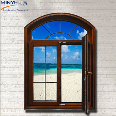 Aluminum Arch Windows with Wood Frame and Horizontal Opening Pattern in Modern Design