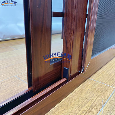Wood Grain Design Aluminum Sliding Window with Double Tempered Glass and Built-in Spacer