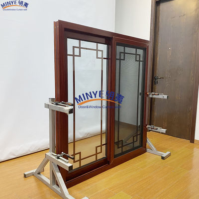 Wood Grain Design Aluminum Sliding Window with Double Tempered Glass and Built-in Spacer