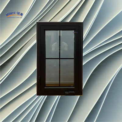 Modern Thermal Break Aluminum Casement Window with Divided Stripe Double Tempered Glass