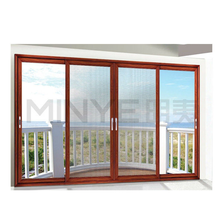 Glass Door Wood Grain Aluminium Sliding Doors with Double Tempered Glass and Good Sealing