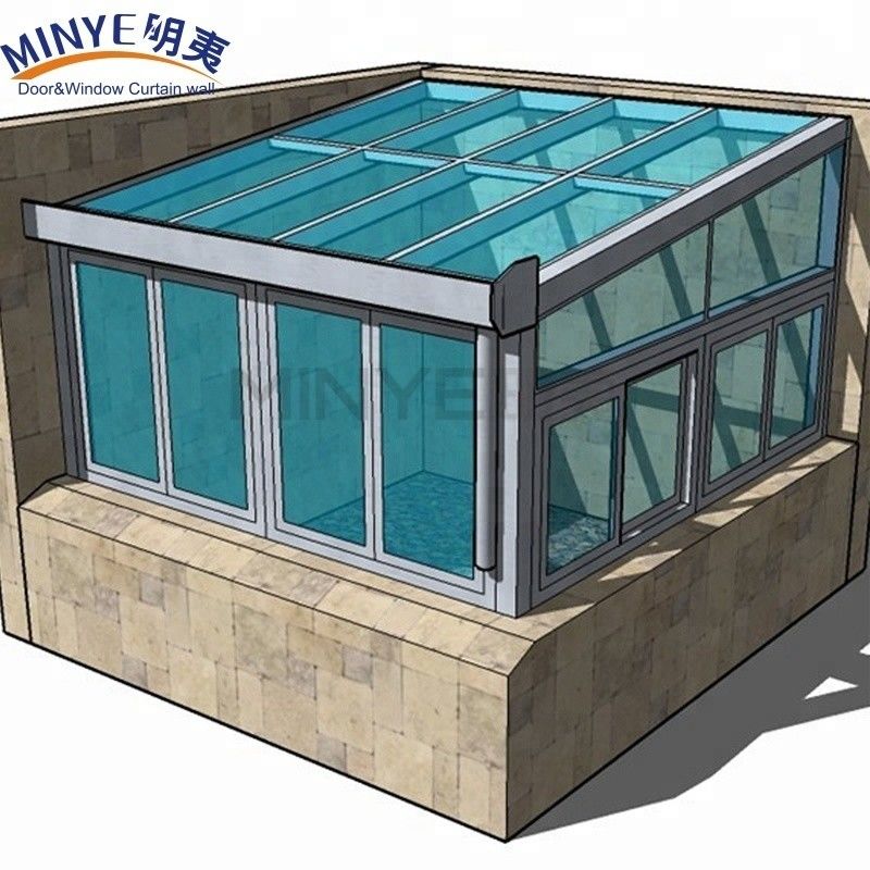 All Season Glass House with Flat Roof Design and Thermal Break Aluminum Insulated Roof