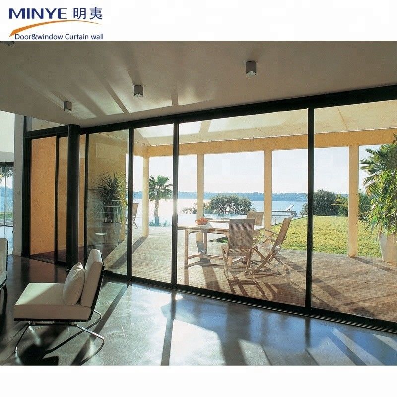 Double/ Triple/ Four Tracks Modern Front Door Designs with Big Glass Sliding Door