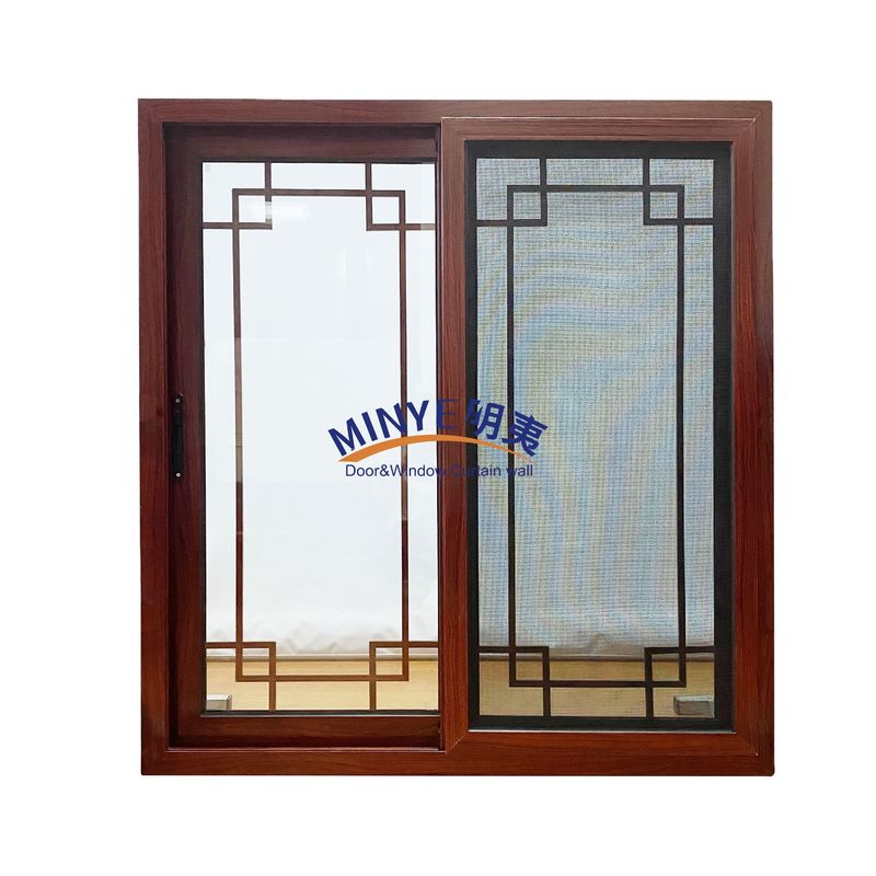 Wood Grain Design Aluminum Sliding Window with Double Tempered Glass and Built-in Spacer
